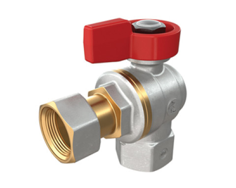 Кран шаровой латунный ВР-гайка угловой полнопроходной с американкой никелированный с ручкой-флажком Giacomini R781P-1 ДУ 15 Кран шаровой латунный ВР-гайка угловой полнопроходной с американкой никелированный с ручкой-флажком Giacomini R781P-1 ДУ 15