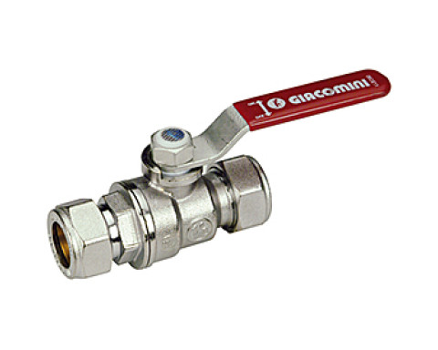 Кран шаровой латунный гайка-гайка проходной двухходовой неполнопроходной хромированный с рычагом Giacomini R258CC Кран шаровой латунный гайка-гайка проходной двухходовой неполнопроходной хромированный с рычагом Giacomini R258CC