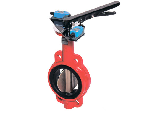 Затвор дисковый поворотный чугунный запорный межфланцевый симметричный с рукояткой с уплотнением Viton для пожаротушения с нержавеющим диском Dendor 017W GGG40 ДУ 300 РУ 16