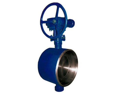 Затвор дисковый поворотный нержавеющий запорный под приварку трехэксцентриковый с редуктором с уплотнением металл по металлу со стальным диском Стейнвал ТМ CF8M ДУ 800 РУ 25